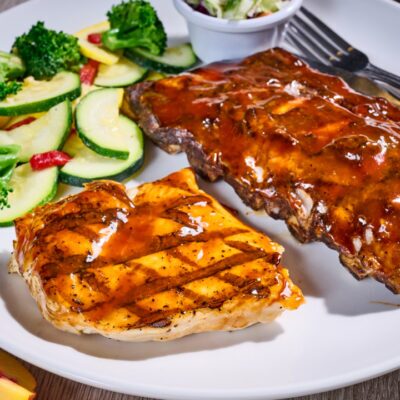 Spicy Peach BBQ Chicken & Ribs